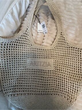 Aritzia Crochet Mesh Beach Bag in Beige